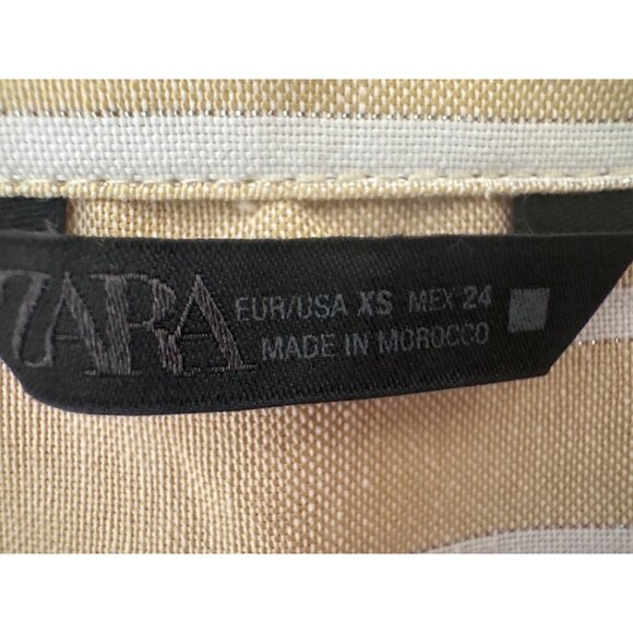 ZARA XS Beige & White Striped Button-Up Cropped Shirt With 3/4 Sleeves - Picture 3 of 12